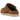 UGG Goldenstar Clog Chestnut baskets en vue latérale avec une tige en suède marron, une bride arrière et une semelle plateforme blanche