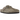 Birkenstock Boston Taupe Narrow Fit baskets vue angulaire avec dessus en daim beige, semelle en liège et boucle en métal réglable.