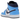 Jordan 1 Mid University Blue Midnight Navy baskets de profil avec des empiècements en cuir bleu clair et bleu marine
