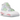 Jordan 4 Retro Valentine's Day baskets en vue latérale inclinée avec unité Air visible, cuir rose et détails rouges sur les lacets et la semelle