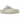 Birkenstock Boston White Antique baskets en vue inclinée montrant la tige en cuir blanc, la semelle intermédiaire en liège et la bride réglable.