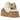 UGG Funkette Slipper Chestnut baskets vue angulaire avec tige en daim marron châtaigne doux, semelle plateforme et logo sur la bride