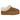 UGG Tazzlita Slipper Chestnut baskets en vue angulaire, avec empeigne en daim marron châtaigne, doublure douce et semelle plateforme à coutures.
