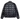 Stussy Midweight Puffer Black baskets vue de face avec design matelassé noir, col montant, logo Stüssy sur la poitrine et fermeture zippée