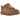 UGG Lowmel Lo Chestnut baskets en vue angulaire avec une tige en daim marron clair, des lacets épais et une semelle intermédiaire robuste assortie.