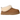 UGG Tazzelle Slipper Chestnut baskets vue sous angle avec empeigne en daim marron clair, coutures visibles et une semelle plateforme.