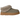 UGG Tazzelle Slipper Moss Green baskets vue sous angle avec empeigne en daim vert, bordure brodée distinctive et semelle plateforme épaisse en gomme.