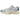 Asics Gel-Kayano 14 Cream Metallic Blue baskets vue latérale avec mesh crème, détails bleu métallisé et une semelle en caoutchouc.