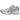 ASICS Gel-Kayano 14 White Light Navy baskets en vue latérale avec tige blanche, détails bleu marine et semelle intermédiaire au design classique.