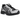 Asics Gel-Kayano 12.1 Black Pure Silver baskets en vue angulaire avec tige noire, détails argentés et la semelle caractéristique GEL