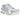 Asics Gel-Kayano 12.1 Silver Ice Blue baskets vue de profil avec une finition argent métallisé, des accents bleus et une semelle à amorti robuste