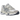 Asics Gel-NYC White Grey Midnight baskets vue latérale avec des détails blancs, gris et bleu marine, une empeigne en mesh et une semelle épaisse.