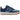 Nike Air Force 1 Low '07 LV8 Denim Navy Worn Blue baskets de profil avec une tige en denim usé, une semelle blanche et des lacets