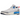 Jordan Spizike Low White Blue Void baskets en profil latéral avec une tige blanche, des détails bleus et des lacets.