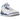 Jordan 3 Retro True Blue baskets dans un profil latéral classique avec une tige en cuir blanc, des détails bleus et l'imprimé éléphant.