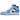 Jordan 1 Mid University Blue Midnight Navy baskets en vue laterale avec des details en cuir bleu, une semelle interieure blanche et des lacets noirs