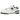 New Balance 550 Aime Leon Dore White Green baskets vue sous angle avec empeigne en cuir blanc, détails verts et lacets ton sur ton