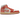 Jordan 1 Mid Madder Root baskets en vue latérale inclinée avec des empiècements en cuir rose et une base blanche