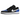 Jordan 1 Low Black Royal Toe baskets en profil latéral avec une tige en cuir noir, une toebox bleue et une semelle blanche