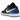 Jordan 1 Low Black Royal Toe baskets en vue sous angle avec empeigne en cuir noir et bleu et semelle blanche