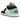 Air Jordan 1 Low Green Glow baskets en vue latérale avec base en cuir blanc, détails noirs et accents vert clair marquants sur le talon et la semelle.
