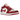 Baskets Air Jordan 1 Low Cardinal Red vue latérale avec base en cuir blanc, empiècements rouges, swoosh jaune et semelle plate