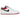 Air Jordan 1 Low White Gym Red baskets en vue angulaire avec tige en cuir blanc, détails rouges, lacets et semelle classique