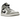 Air Jordan 1 Mid Grey Anthracite baskets vue latérale avec des empiècements en cuir gris foncé, un swoosh noir et des lacets blancs.