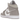 Air Jordan 1 Mid Linen baskets vue latérale avec empeigne en cuir beige et blanc, Swoosh gris et une semelle en caoutchouc avec amorti Air