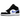 Air Jordan 1 Mid Black Racer Blue baskets vue latérale avec empeigne en cuir noir, accents bleus marqués sur le col et semelle blanche.