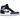 Air Jordan 1 Retro High Royal Toe baskets vue en angle avec cuir blanc sur le côté, détails bleus sur la pointe et laçage noir.