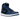Air Jordan 1 Retro High OG Dark Marina Blue baskets en profil. Tige en cuir noir et bleu foncé avec semelle intermédiaire blanche et logo Swoosh bleu.