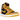 Air Jordan 1 Retro High Pollen baskets en vue latérale inclinée avec une tige en cuir jaune et noir, des lacets noirs et une semelle blanche