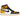 Air Jordan 1 Retro High OG Taxi baskets vue de profil avec panneaux en cuir jaune et blanc, swoosh noir et semelle intermédiaire blanche