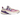 New Balance 990v6 MiUSA Magenta Pop baskets de profil avec des details en daim magenta et blanc et une semelle epaisse