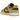 Nike Dunk Low Dusty Olive baskets en vue sous angle avec empiècements en daim marron, base verte et lacets orange
