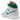 Jordan 1 Mid White Pure Platinum Pine Green baskets de profil avec une empeigne en cuir blanc, des détails verts et des lacets assortis