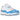 Jordan 11 Retro Low University Blue baskets en vue laterale avec tige blanche, cuir vernis bleu clair et semelle blanche