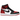 Jordan 1 High OG Ruby baskets en profil latéral classique avec une tige en cuir rouge et blanc et des lacets noirs