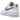 Nike Air Force 1 Low '07 LV8 White Deep Royal Blue baskets en vue laterale avec une tige en cuir blanc et des details bleus