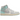 Jordan 1 Mid Football Grey Igloo baskets en vue laterale avec une tige en cuir bleu clair, des panneaux blancs et un swoosh