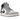 Jordan 1 Mid Wolf Grey Midnight Navy baskets de profil avec une empeigne grise, des details bleu marine et une semelle blanche