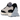 New Balance 327 Black baskets en vue laterale avec une tige noire, une semelle interieure blanche et un logo N blanc