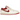 Jordan 1 Low Ruby baskets en vue laterale avec une tige rouge et blanche, un logo swoosh et une semelle blanche