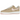 Nike Air Force 1 Low Linen baskets vue latérale avec tige en cuir beige, swoosh blanc et semelle blanche dotée de l'amorti Air visible