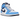Jordan 1 Mid University Blue Midnight Navy baskets de profil avec des empiècements en cuir bleu clair et bleu marine