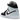 Jordan 1 Mid Black Aura Squadron Blue baskets en vue laterale classique avec une empeigne en cuir noir et des details bleus