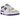 New Balance 550 White Purple baskets en vue laterale avec tige en cuir blanc, details violets et laçage classique