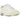 Nike Air Max 1 White Alabaster baskets de profil avec une empeigne en cuir blanc, des détails jaunes et une bulle d'air visible