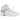 Air Jordan 1 Retro High Virgil Abloh Archive Alaska baskets en vue angulaire avec cuir blanc, swoosh bleu et surpiqûres visibles au talon